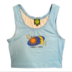 🧞‍♂️TUNNEL VISION CROP TANK WITH CUTE PRINT LOGO DESIGN | White | Size L